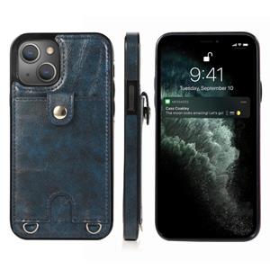 huismerk Schokbestendig PU-leer + TPU-beschermhoes met kaartsleuf en lanyard voor iPhone 13 Mini