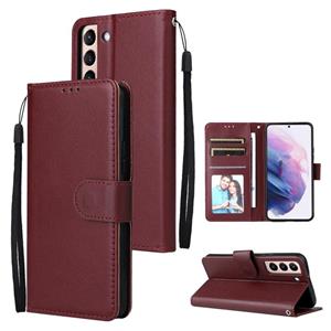 huismerk For Samsung Galaxy S22+ 5G 3 Card Slots Multifunctional Leather Phone Case(Wine Red)