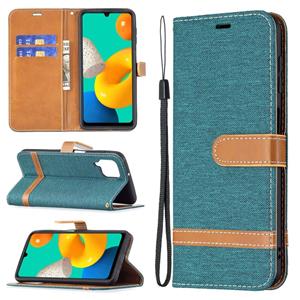 huismerk Voor Samsung Galaxy M32 Kleur Matching Denim Textuur Horizontale Flip Leren Case met Houder & Card Slots & Wallet & Lanyard