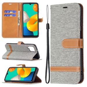 huismerk Voor Samsung Galaxy M32 Kleur Matching Denim Texture Horizontale Flip Lederen Case Met Houder & Card Slots & Wallet & Lanyard