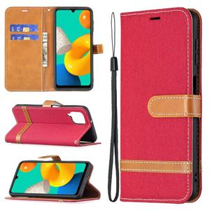 huismerk Voor Samsung Galaxy M32 Kleur Matching Denim Texture Horizontale Flip Leren Case met Houder & Card Slots & Wallet & Lanyard