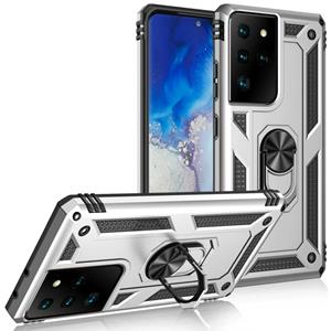 huismerk Voor Samsung Galaxy S21 Ultra 5G Schokbestendige TPU + PC Beschermhoes met 360 Graden Roterende Houder (Zilver)