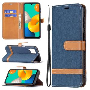 huismerk Voor Samsung Galaxy M32 Kleur Matching Denim Texture Horizontale Flip Leren Case Met Houder & Card Slots & Wallet & Lanyard (Dark Blue)