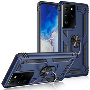 huismerk Voor Samsung Galaxy S21 Ultra 5G Schokbestendige TPU + PC Beschermhoes met 360 Graden Roterende Houder (Blauw)