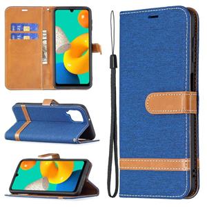 huismerk Voor Samsung Galaxy M32 Kleur Matching Denim Textuur Horizontale Flip Lederen Hoesje met Houder & Kaart Slots & Portemonnee & Lanyard (Royal Blue)