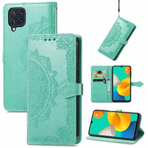 huismerk Voor Samsung Galaxy M32 Mandala Bloem Reliëf Horizontale Flip Leren Case met Houder & Three Card Slots & Wallet & Lanyard