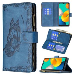 huismerk Voor Samsung Galaxy M32 Flying Butterfly Embossing Pattern Rits Horizontale Flip Leren Case met Houder & Card Slots & Portemonnee