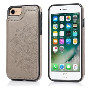 huismerk Double Buckle Mandala Patroon PU+TPU Beschermhoes met kaartslots & houder & fotolijst voor iPhone SE 2020 / 8 / 7(Grijs)