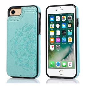 huismerk Double Buckle Mandala Patroon PU+TPU Beschermhoes met kaartslots & houder & fotolijst voor iPhone SE 2020 / 8 / 7(Groen)