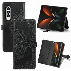 huismerk Voor Samsung Galaxy Z Gold3 Mandala Bloem In reliëf gemaakte Horizontale Flip Leren Case met Houder & Three Card Slots & Wallet & Lanyard (Zwart)