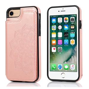 huismerk Double Buckle Mandala Patroon PU+TPU Beschermhoes met kaartslots & houder & fotolijst voor iPhone SE 2020 / 8 / 7(Rose Gold)