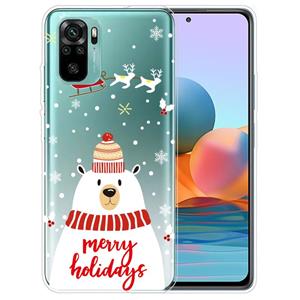 huismerk Voor Xiaomi Redmi Note 10 4G Kerstserie Transparante TPU-beschermhoes (Hat White Bear)