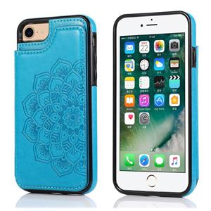 huismerk Double Buckle Mandala Patroon PU+TPU Beschermhoes met kaartslots & houder & fotolijst voor iPhone SE 2020 / 8 / 7(Blauw)