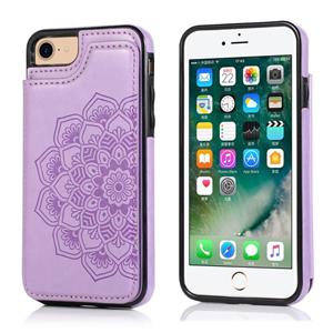 huismerk Double Buckle Mandala Patroon PU+TPU Beschermhoes met kaartslots & houder & fotolijst voor iPhone SE 2020 / 8 / 7(Paars)