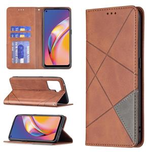 huismerk Voor OPPO A94 4G /Reno 5F/F19 Pro Rhombus Textuur Horizontale Flip Magnetische Lederen Geval met Houder & Kaart Slots (Bruin)