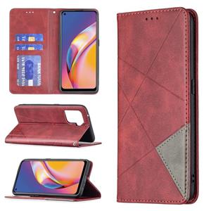 huismerk Voor Oppo A94 4G / RENO 5F / F19 PRO Rhombus Texture Horizontale Flip Magnetische Lederen Case met Houder & Card Slots