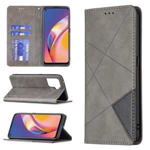 huismerk Voor Oppo A94 4G / RENO 5F / F19 PRO Rhombus Texture Horizontale Flip Magnetische Lederen Case met Houder & Card Slots