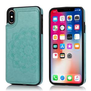 huismerk Double Buckle Mandala Patroon PU+TPU Beschermhoes met kaartslots & houder & fotolijst voor iPhone XS Max(Groen)