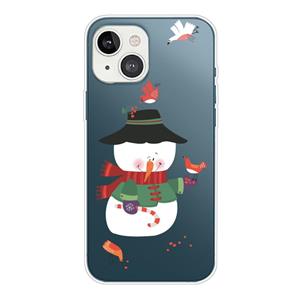 huismerk Kerstreeks Transparante TPU-beschermhoes voor iPhone 13 (Bird Snowman)