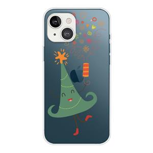 huismerk Kerstreeks Transparante TPU-beschermhoes voor iPhone 13 (Happy Christmas Tree)