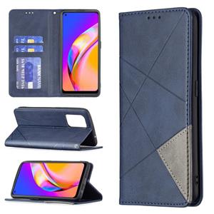 huismerk Voor OPPO A94 5G / F19 Pro Plus / Reno5 Z 5G Rhombus Textuur Horizontale Flip Magnetische Lederen Case met Houder & Card Slots (Blauw)