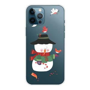 Huismerk Kerst Serie Transparante TPU-beschermhoes voor iPhone 13 Pro (Bird Snowman)