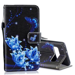 huismerk Blauwe Folwer patroon horizontale Flip lederen case voor Galaxy S10 5G met houder & kaartsleuven & portemonnee