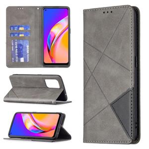 huismerk Voor Oppo A94 5G / F19 Pro Plus / Reno5 Z 5G Rhombus Textuur Horizontale Flip Magnetische Lederen Case met Houder & Card Slots