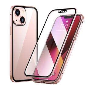 huismerk HD Magnetisch Metalen Frame Dubbelzijdig Gehard Glass Phone Case voor iPhone 13 Mini (Pink)