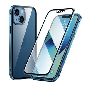 huismerk HD Magnetisch Metalen Frame Dubbelzijdig Gehard Glass Phone Case voor iPhone 13 Mini (Sierra Blue)