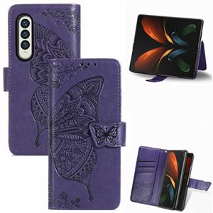 huismerk Voor Samsung Galaxy Z Gold3 Butterfly Love Flowers In reliëf gemaakte Horizontale Flip Leren Case met Houder & Card Slots & Wallet & Lanyard (Dark Pu