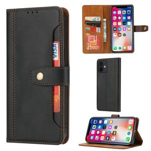 huismerk Kalfstextuur Dubbele vouwsluiting Horizontale Flip Lederen case met Photo Frame & Holder & Card Slots & Wallet Voor iPhone 12 mini(Zwart)