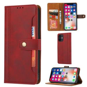 huismerk Kalfstextuur Dubbele vouwsluiting horizontale flip lederen kast met Photo Frame & Holder & Card Slots & Wallet Voor iPhone 12 mini(Rood)