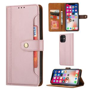 huismerk Kalfstextuur Dubbele vouwsluiting Horizontale Flip Lederen case met Photo Frame & Holder & Card Slots & Wallet Voor iPhone 12 mini(Roségoud)