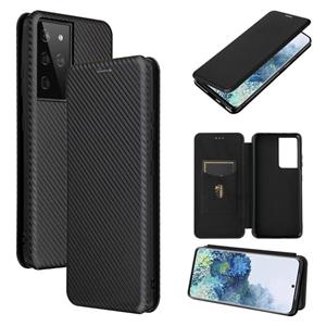 huismerk Voor Samsung Galaxy S30 Ultra / S21 Ultra 5G Carbon Fiber Textuur Magnetische horizontale flip TPU + PC + PU lederen hoes met kaartsleuf(zwart)