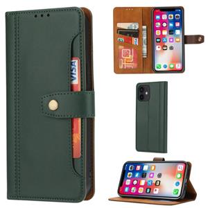 huismerk Kalfstextuur Dubbele vouwsluiting Horizontale Flip Lederen case met Photo Frame & Holder & Card Slots & Wallet Voor iPhone 12 mini(Emerald)