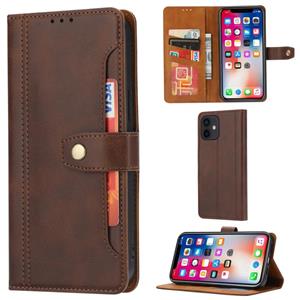 huismerk Kalfstextuur Dubbele vouwsluiting Horizontale Flip Lederen case met Photo Frame & Holder & Card Slots & Wallet Voor iPhone 12 mini(Koffie)