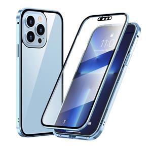 huismerk HD Magnetisch Metalen Frame Dubbelzijdig Gehard Glass Phone Case voor iPhone 13 Pro (Sierra Blue)