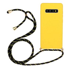 huismerk Voor Galaxy S10 Tarwe stro materiaal + TPU beschermhoes met Lanyard (Geel)