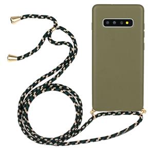 huismerk Voor Galaxy S10 Tarwe stro materiaal + TPU beschermhoes met Lanyard (Army Green)