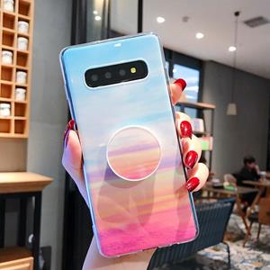 huismerk Marmer strip TPU bescherming terug Cover Case voor Galaxy S10 met houder (hemelsblauw)