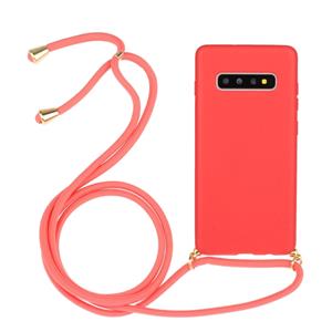 huismerk Voor Galaxy S10 Tarwe stro materiaal + TPU beschermhoes met Lanyard (Rood)