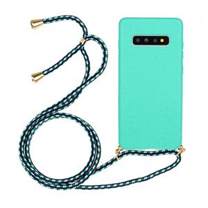 huismerk Voor Galaxy S10 Tarwe stro materiaal + TPU beschermhoes met Lanyard (Groen)