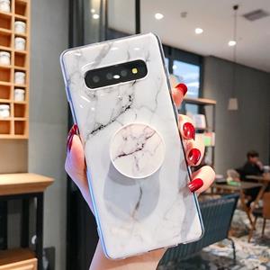 huismerk Marmeren strip TPU bescherming terug Cover Case voor Galaxy S10e met houder (grijs)