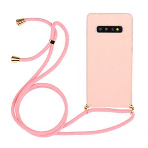 huismerk Voor Galaxy S10 Tarwe stro materiaal + TPU beschermhoes met Lanyard (Roze)