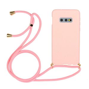 huismerk Voor Galaxy S10e Tarwe stro materiaal + TPU beschermhoes met Lanyard (Roze)