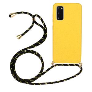 huismerk Voor Galaxy S20 Tarwe stro materiaal + TPU beschermhoes met Lanyard (Geel)