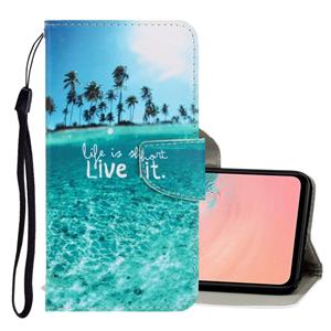 huismerk Voor Galaxy S20+ 3D Gekleurde Tekening Horizontale Flip PU Lederen Hoes met Houder & Card Slots & Wallet(Coconut Tree)