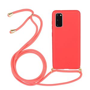 huismerk Voor Galaxy S20 Tarwe stro materiaal + TPU beschermhoes met Lanyard (Rood)