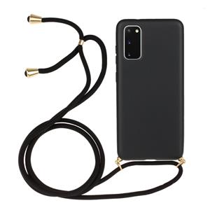 huismerk Voor Galaxy S20 Tarwe stro materiaal + TPU beschermhoes met Lanyard (Zwart)